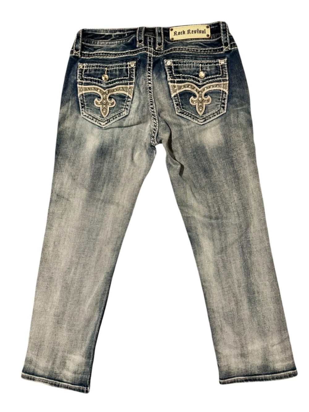 Rock Revival Audrina Easy Stretch Cropped Jeans Size 28 Rhinestone Embellished